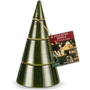 DEMDACO Christmas Tree Green Ceramic Stacking Serve Bowls Set of 3 NWT